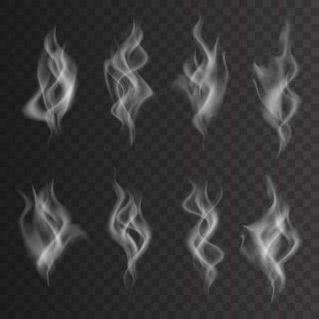 Isolated collection of white smoke on the dark background. Vector illustration.のイラスト素材