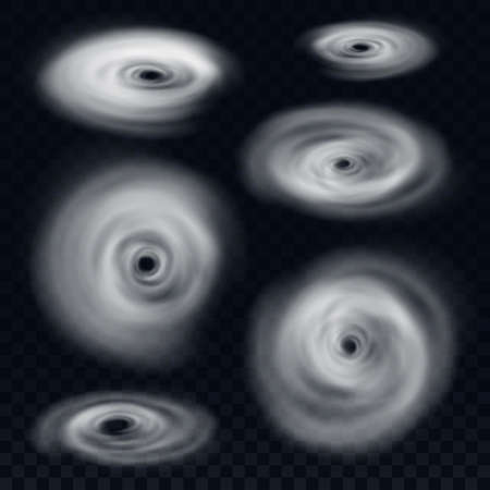 Cyclone forms set on dark background. Vector illustration.のイラスト素材