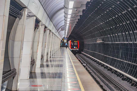Moscow, Russia - May 30, 2021: Interior of Savyolovskaya metro station.