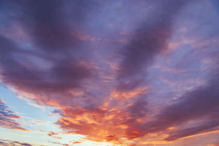 Amazing cloudscape on the sky at sunset time after rain.