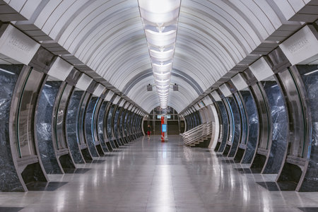 Moscow, Russia - May 30, 2021: Interior of Savyolovskaya metro station.のeditorial素材