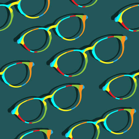 Set of man glasses on green. Seamless background. Vector illustration ,.のイラスト素材