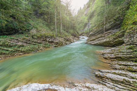 Kurdzhips river in the deep narrow Guam canyon. Western Caucasus. Russia.の写真素材