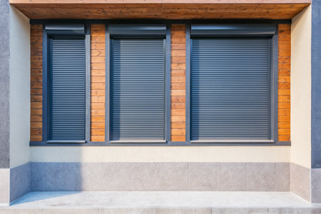 Three closed windows of the small street cafe.の写真素材