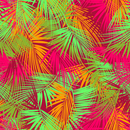 Colorful palm tree branches on abstract background. Seamless background. Vector illustration.のイラスト素材