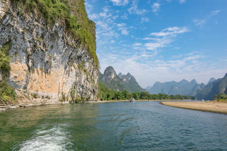 Day view of karst hills by Li River. China.の写真素材