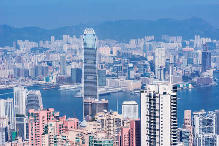 View of the downtown of Hong Kong from Victoria Peak.の写真素材