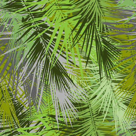 Green palm tree branches. Seamless background. Vector illustration.のイラスト素材