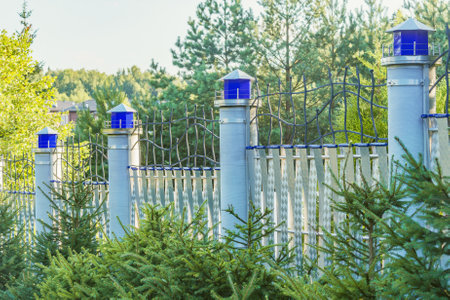 Stylized marine fence. Fence wall around the private house.