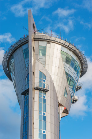 Moscow, Russia - August 02, 2015: Exterior of control tower in Sheremetyevo International Airport.のeditorial素材