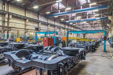 Mytishchi, Russia - February 21, 2017: Rail car assembly plant for the metro trains. Mytishchi Metrovagonmash factory.のeditorial素材