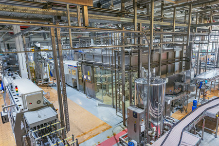 Moscow, Russia - July 26, 2015: Equipment for brewing beer on the territory.of Moscow Brewing...