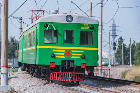Moscow, Russia - August 27, 2021: Retro passenger train SR3 number 11668. Trains SR3 were made since 1947 year.のeditorial素材