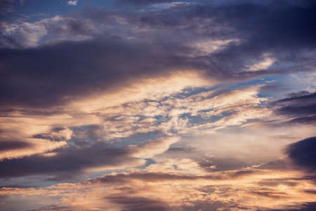 Amazing cloudscape on the sky at sunset time after rain.