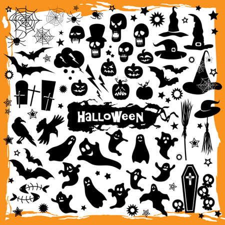 Halloween symbols on white background. Vector illustration.のイラスト素材