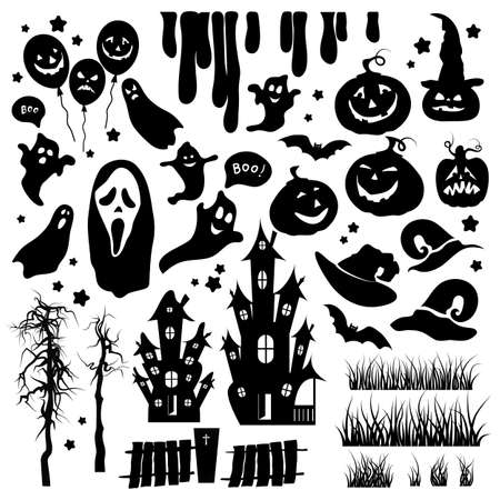 Halloween symbols on white background. Vector illustration.のイラスト素材