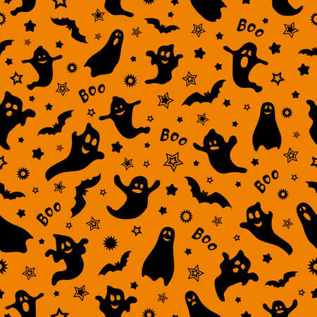Halloween illustration on orange background. Vector illustration.のイラスト素材