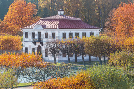 Petergof, Saint Petersburg, Russia - October 04, 2021: Marly Palace in the Lower Gardens of Peterhof. It was built in 1725 by the architect Johann Braunstein.のeditorial素材