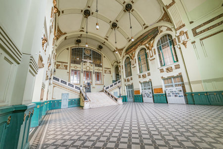 Saint Petersburg, Russia - October 05, 2021: Interior of Vitebsky railway station. It was the first railway station to be built in Saint Petersburg and the whole of the Russian Empire, opened in 1837.のeditorial素材