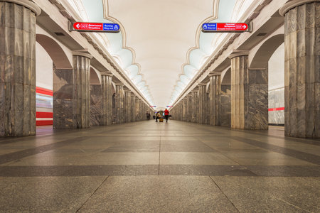 Saint Petersburg, Russia - October 05, 2021: Interior of the metro station.のeditorial素材