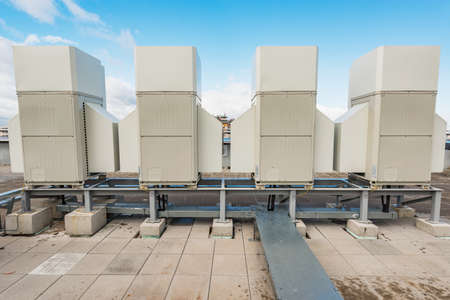 Air conditioning system assembled and installed on the building.の写真素材