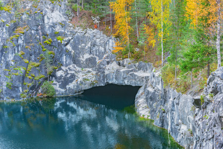 Lake in the deep marble canyon. Ruskeala Mountain Park. Republic of Karelia.の写真素材