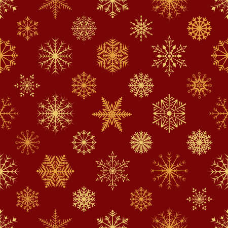 Christmas snowflakes on red background. Seamless background. Vector illustrationのイラスト素材