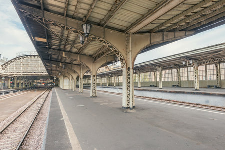 Saint Petersburg, Russia - October 05, 2021: Platforms of Vitebsky railway station. It was the first railway station to be built in Saint Petersburg and the whole of the Russian Empire, opened in 1837.のeditorial素材