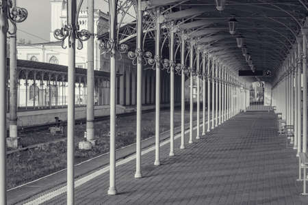 Railway station platform. It was built in 1855-1857 yy. Petergof (near Saint Petersburg). Russia.の写真素材