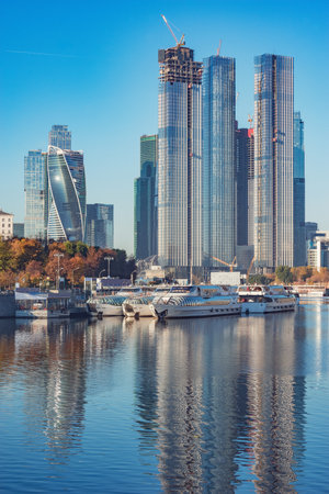 Autumn view of Moscow business city center. Russia.の写真素材