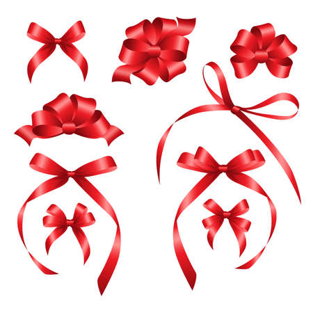 Set of red gift bows on white background. Vector illustration.のイラスト素材