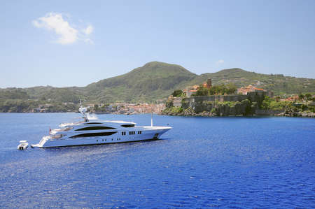 Rich yacht. Lipari island. Italy.の写真素材