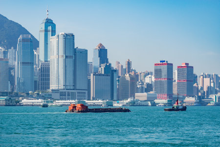 View of Hong Kong harbor at day time.の写真素材