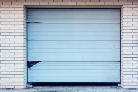 Metallic new gate by the private garage.の写真素材