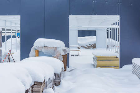 View of the construction site at winter day time.の写真素材