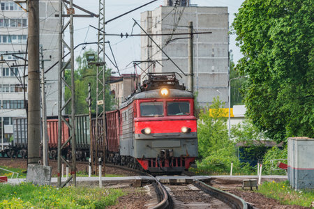 Freight train arrives to the station.の写真素材