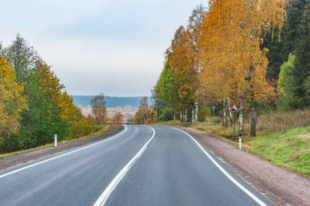 View of the highway at autumn morning time.の写真素材