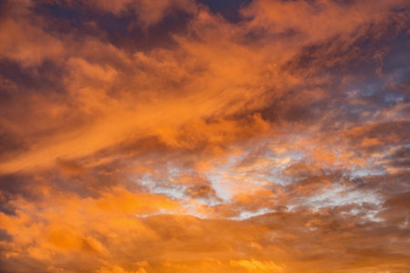 Amazing cloudscape on the sky at sunset time after rain.の写真素材