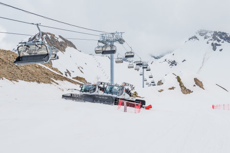 Cable car way in the mountain ski resort.の写真素材
