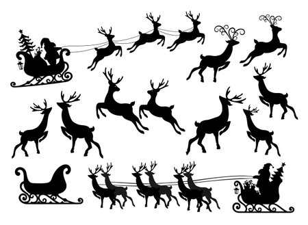 Santa Claus in sleigh, reindeers isolated on white Vector illustration.のイラスト素材