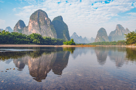 Sunrise view of Li River by Xingping. China.の素材 [FY310195467140]