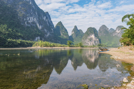 Sunrise view of Li River by Xingping.の写真素材