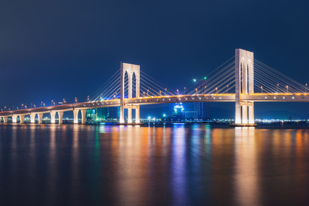 Bridge between the islands at night time. Macau.の写真素材