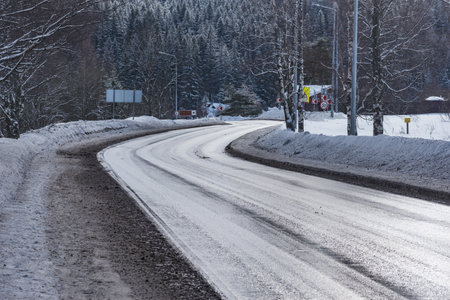 Highway at winter sunrise time.の写真素材