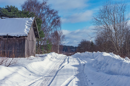 Road of the countryside at winter day.の写真素材