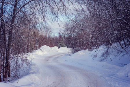 Road of the countryside at winter day.の写真素材