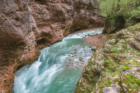 Creek in the deep gorge. Caucasus. Russia.の写真素材