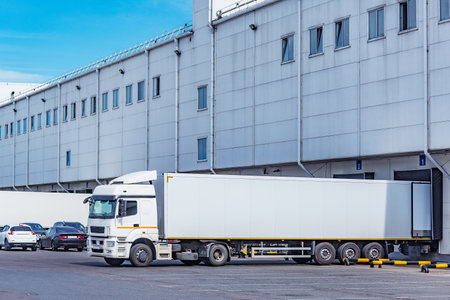 Freight truck stands by the door.の写真素材