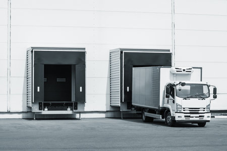 Freight truck stands by the door.の写真素材