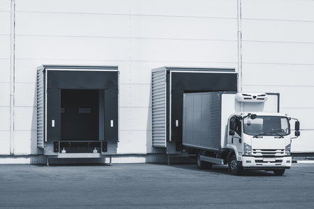 Freight truck stands by the door.の写真素材
